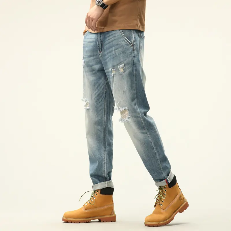 Supplier of international Brands---Wholesale Custom Private Label Ripped Mens Jeans Denim Stretch Distressed Skinny Jeans