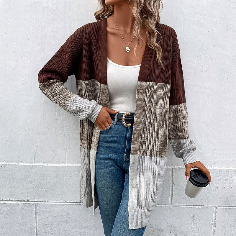 2024 Fall/Winter Women's V-neck Cardigan Fashion Contrast Color Ladies Knitted Sweater