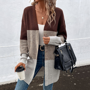 2024 Fall/Winter Women's V-neck Cardigan Fashion Contrast Color Ladies Knitted Sweater