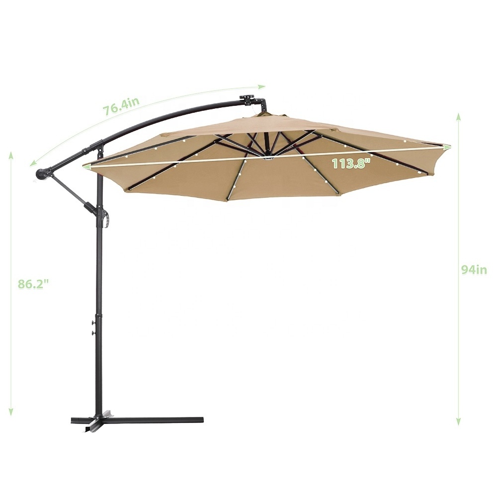 US Stock Outdoor 10Ft Solar LED Lighted Offset Umbrella Cantilever Sunshade Umbrella Garden Patio Parasols