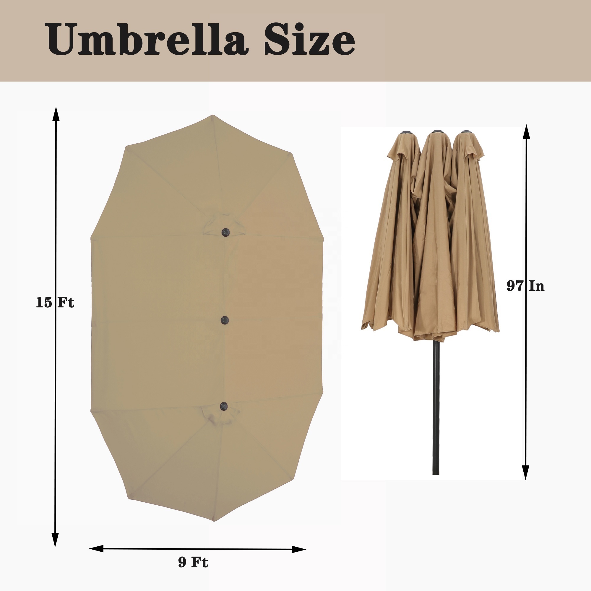 Factory Direct Sales 15x9Ft Large Double-Sided Umbrella Outdoor Twin Rectangular Patio Market Umbrella