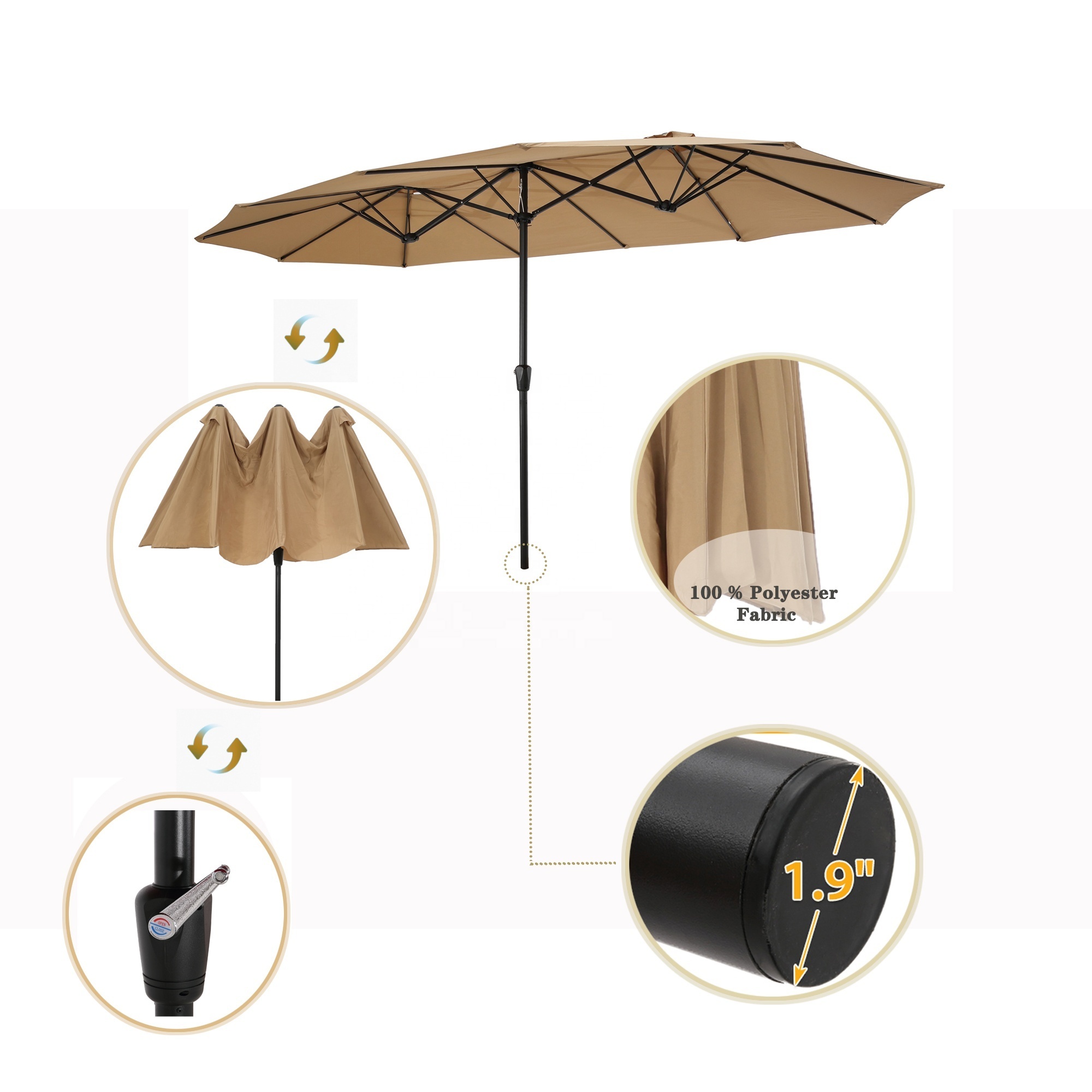 Factory Direct Sales 15x9Ft Large Double-Sided Umbrella Outdoor Twin Rectangular Patio Market Umbrella