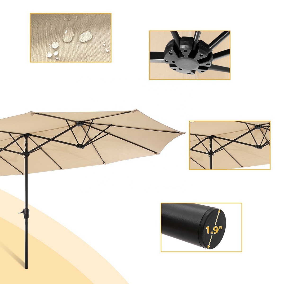 15x9ft Large Double-Sided Rectangular Outdoor Aluminum Twin Patio Parasol  Market Umbrella With Crank