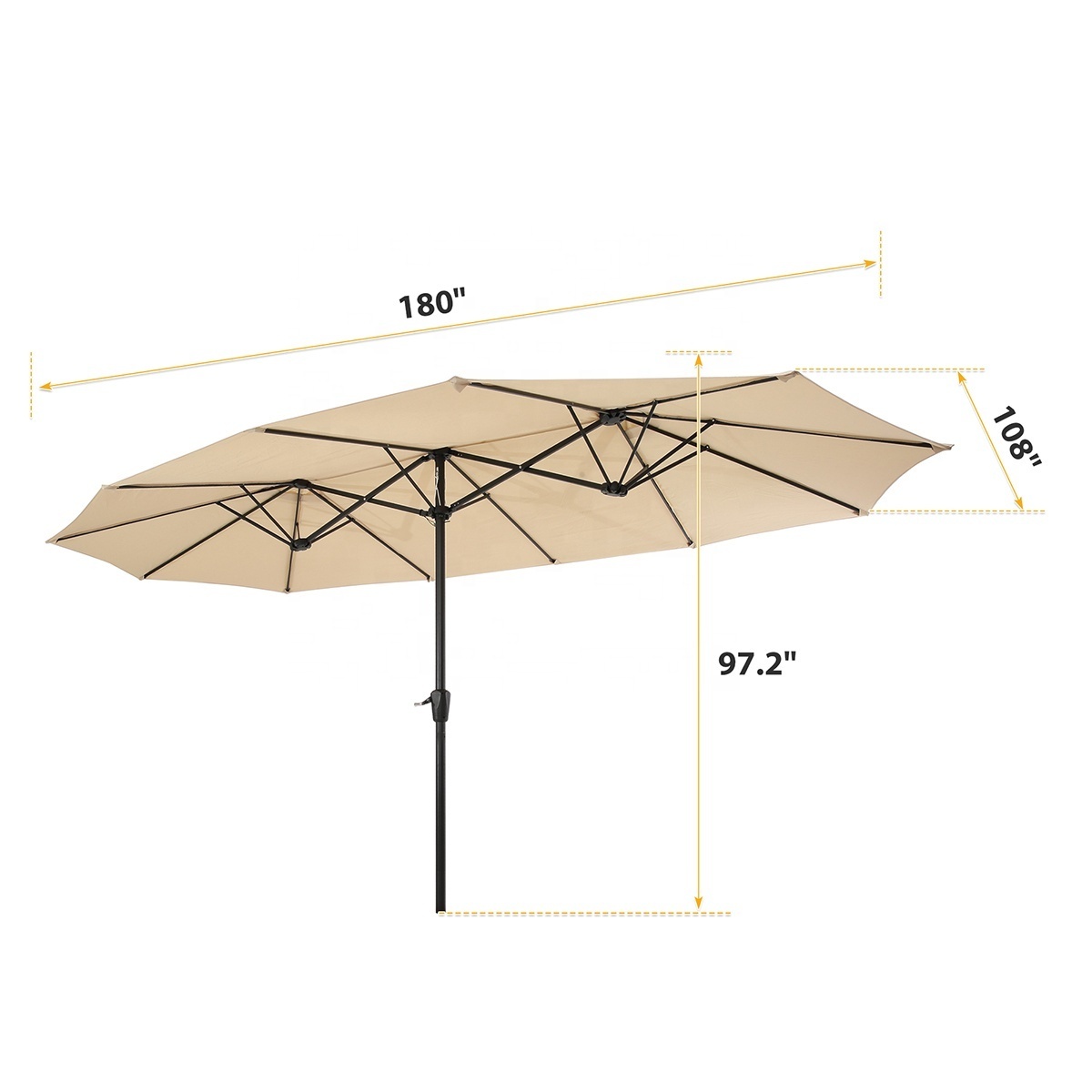 15x9ft Large Double-Sided Rectangular Outdoor Aluminum Twin Patio Parasol  Market Umbrella With Crank