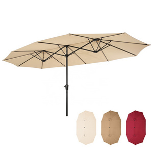 15x9ft Large Double-Sided Rectangular Outdoor Aluminum Twin Patio Parasol  Market Umbrella With Crank