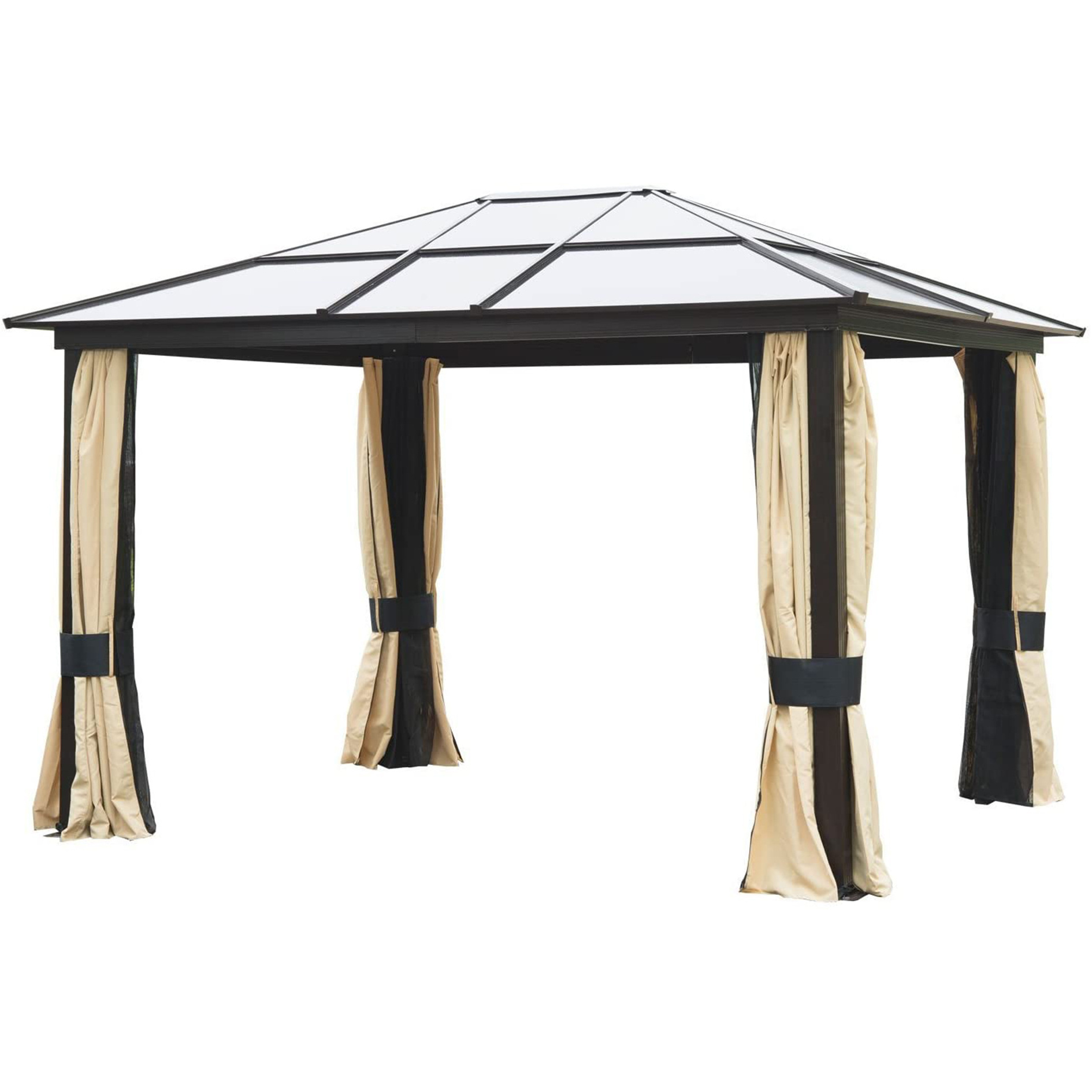 Durability Outdoor Sunny Aluminum Frame Poly Carbonate Hardtop Patio Gazebo Canopy With Roof Mesh Net Curtains