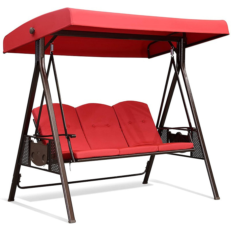 Modern 3-Seats Holder Swing With Adjustable Canopy Steel Swing Chair With Canopy Weather Resistant Steel Frame Patio Swing