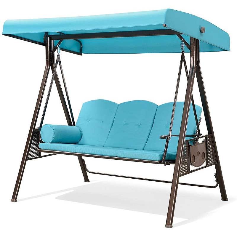 Modern 3-Seats Holder Swing With Adjustable Canopy Steel Swing Chair With Canopy Weather Resistant Steel Frame Patio Swing