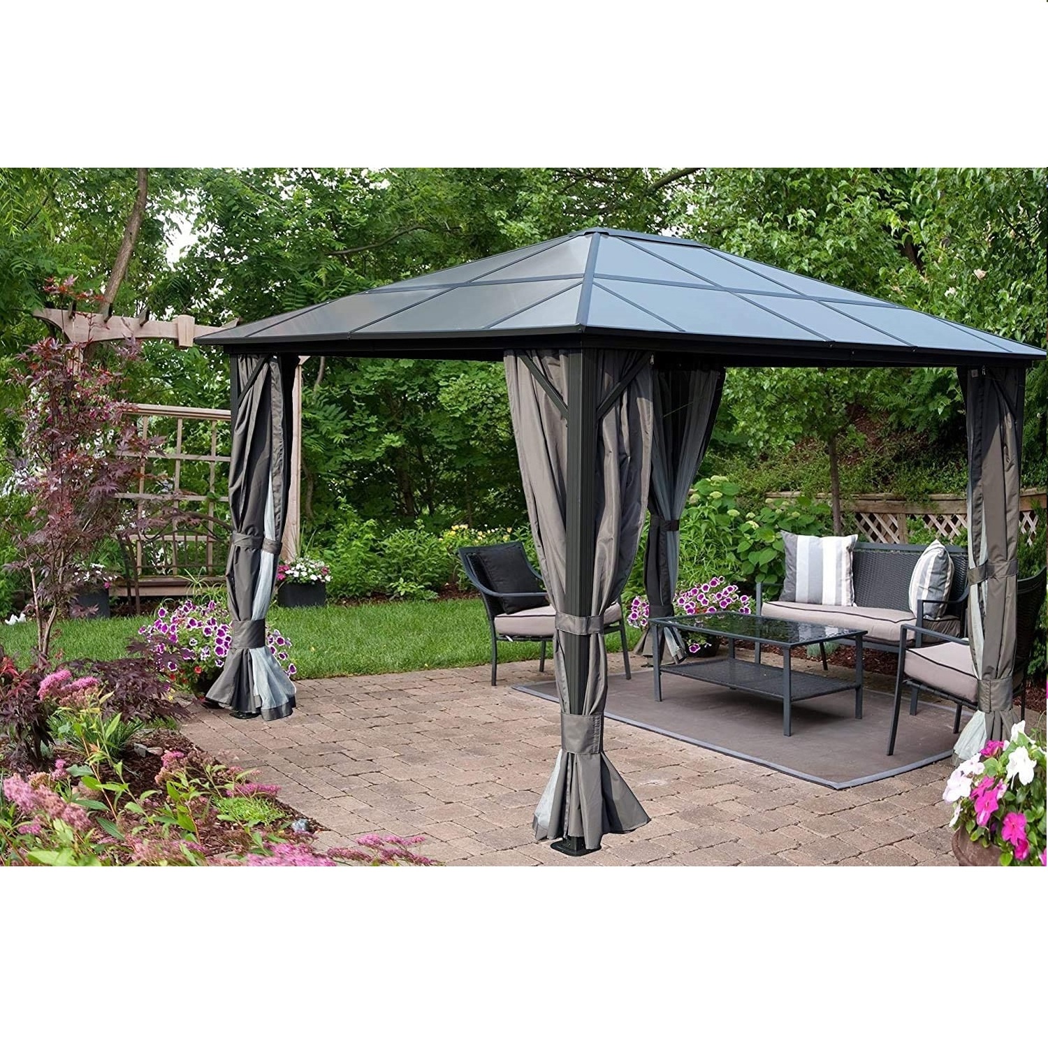 Outdoor Garden Aluminum Permanent Gazebo With A Mosquito Net And Privacy Curtain  Luxury Hardtop Gazebo