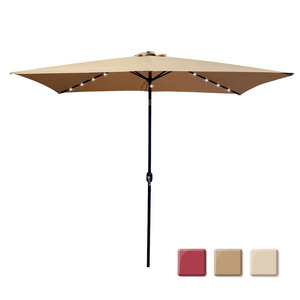 US Stock Outdoor 10x6.5Ft Rectangular Parasol With Crank And Tilt,Solar LED Lighted Market Umbrella