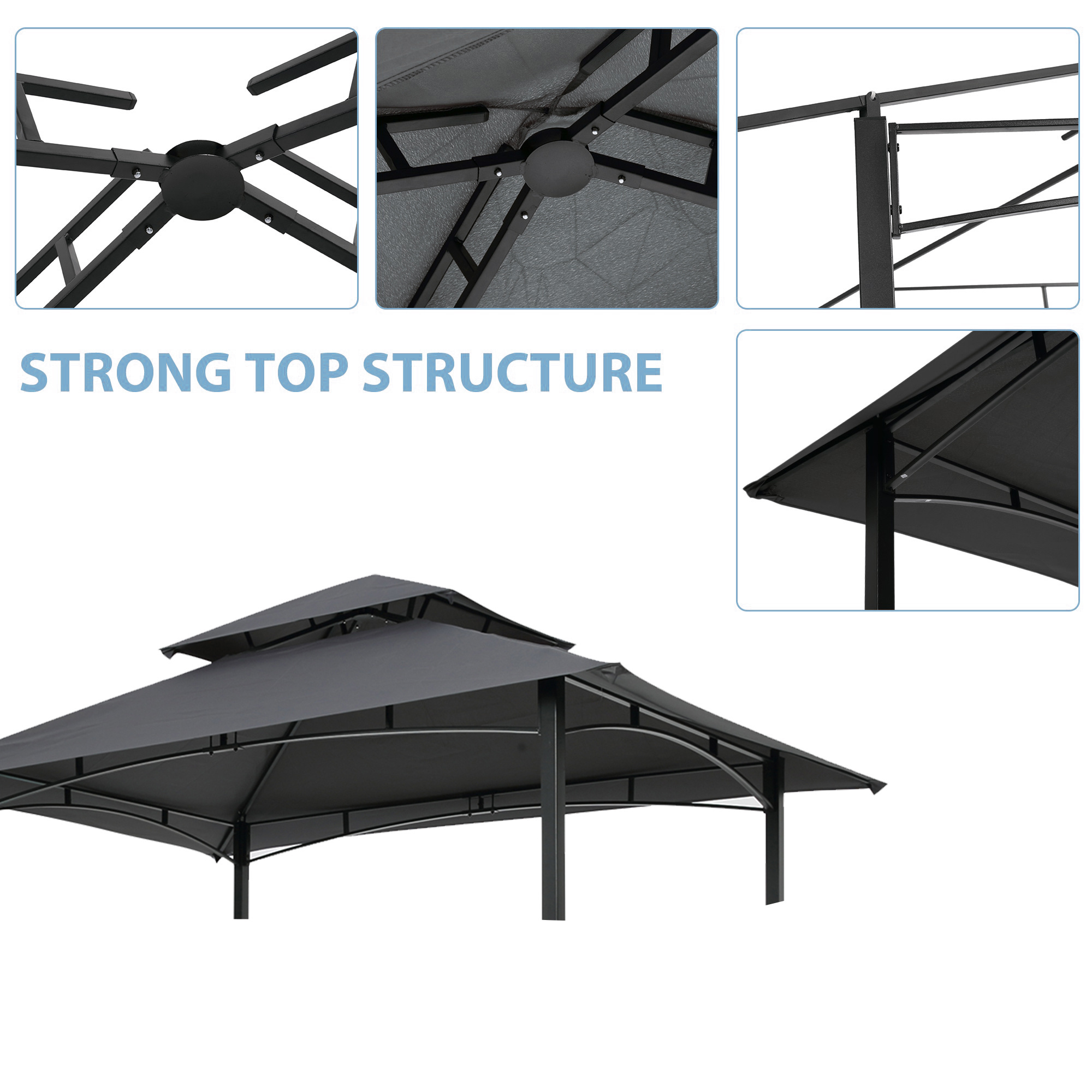 US Stock Outdoor Barbecue Grill Gazebo 8 x 5 Ft Double Flat Roof BBQ Metal Grill Gazebo Tent With Bar Shelves