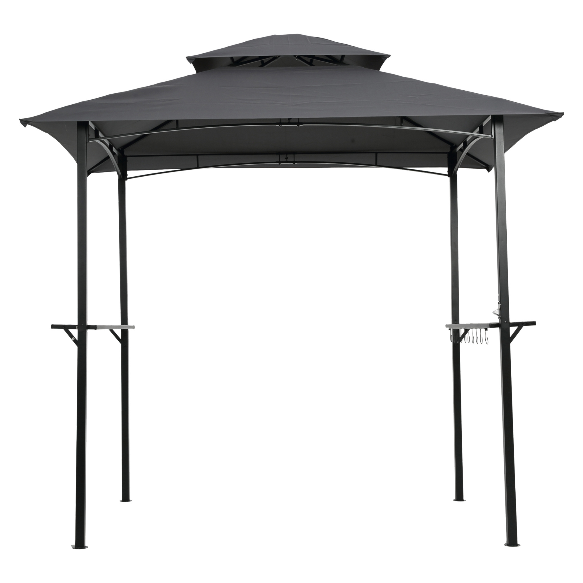 US Stock Outdoor Barbecue Grill Gazebo 8 x 5 Ft Double Flat Roof BBQ Metal Grill Gazebo Tent With Bar Shelves