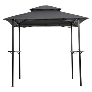 US Stock Outdoor Barbecue Grill Gazebo 8 x 5 Ft Double Flat Roof BBQ Metal Grill Gazebo Tent With Bar Shelves