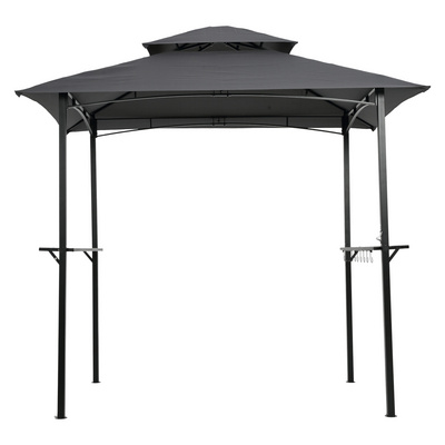 US Stock Outdoor Barbecue Grill Gazebo 8 x 5 Ft Double Flat Roof BBQ Metal Grill Gazebo Tent With Bar Shelves