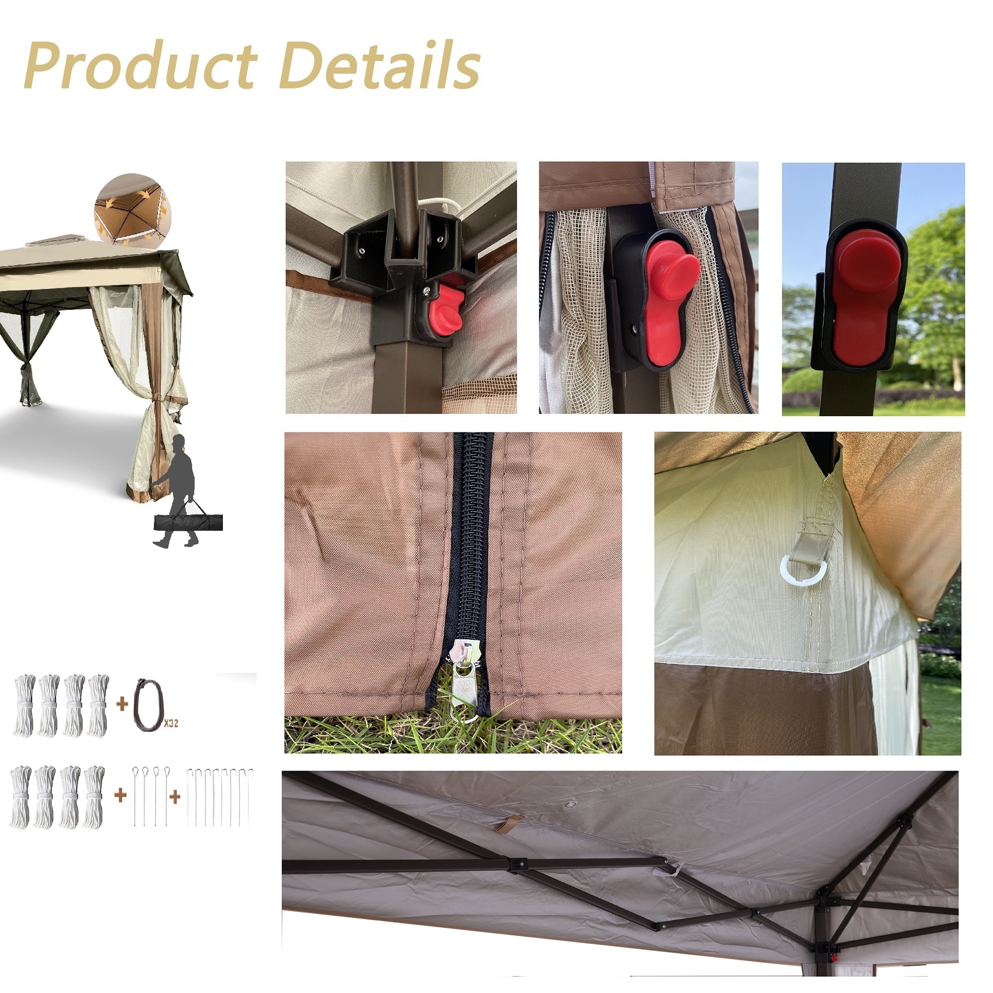 US Stock Outdoor 11x 11Ft Gazebo Canopy Tent With Removable Zipper Netting,Portable Pop Up Gazebo