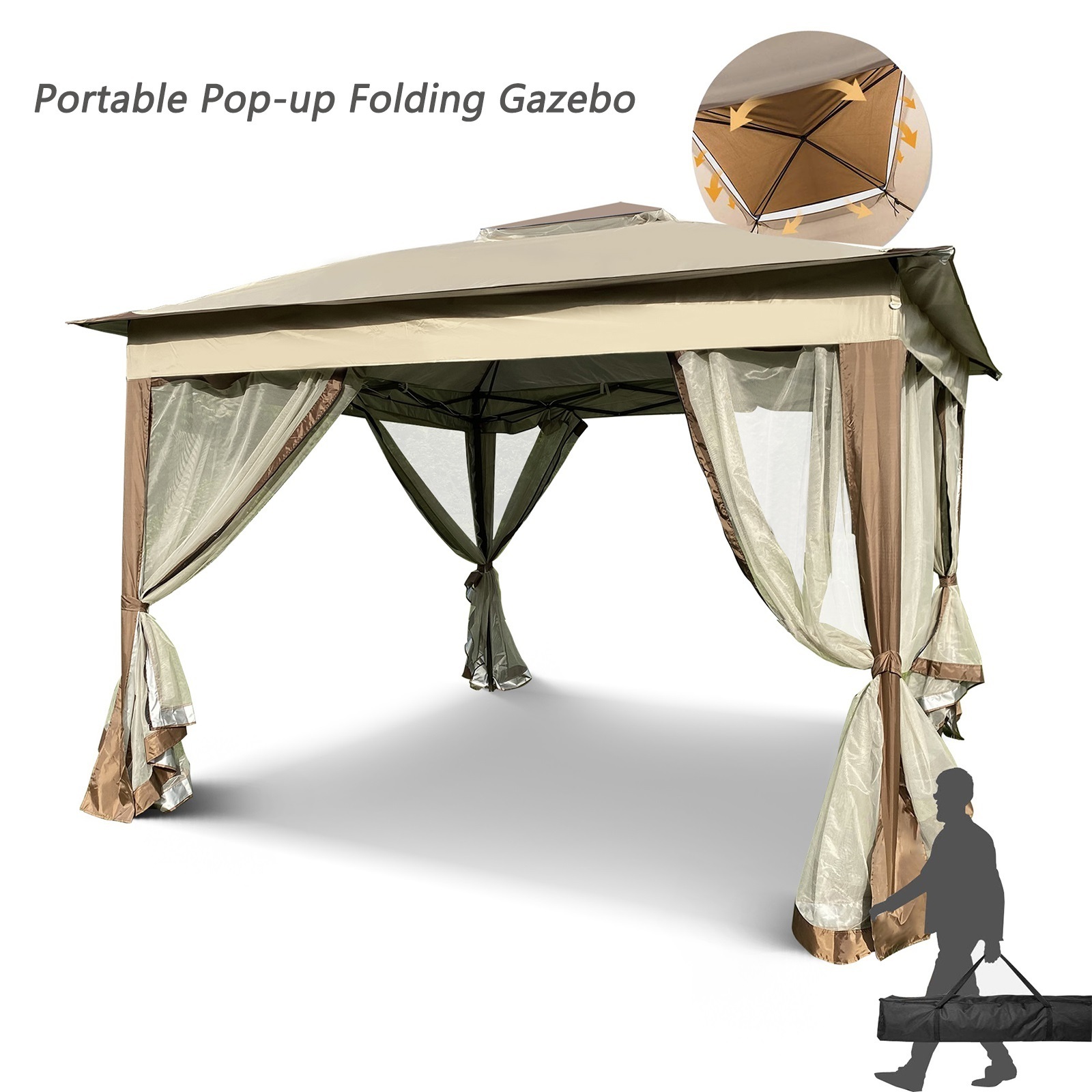 US Stock Outdoor 11x 11Ft Gazebo Canopy Tent With Removable Zipper Netting,Portable Pop Up Gazebo