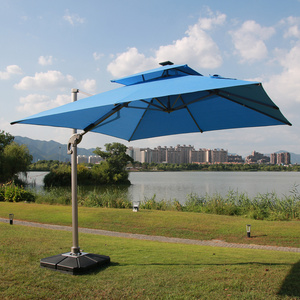 Garden Offset Parasol With Solar Power LED Lights Outdoor All Aluminum Cantilever Umbrella Patio Sunshade Hanging Roma Umbrella