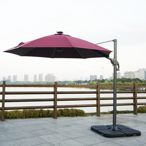 Outdoor Patio Umbrellas Luxury Sunshade Side Stand Umbrella 3M Garden Round Aluminum Cantilever Parasol With LED Lights