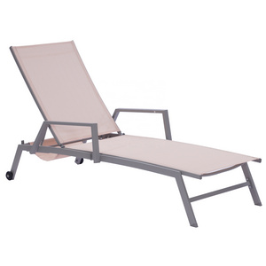 Five-Position Adjustable Outdoor Steel KD Sling Sun lounge Chaise Chairs Outdoor Lounge With Wheels