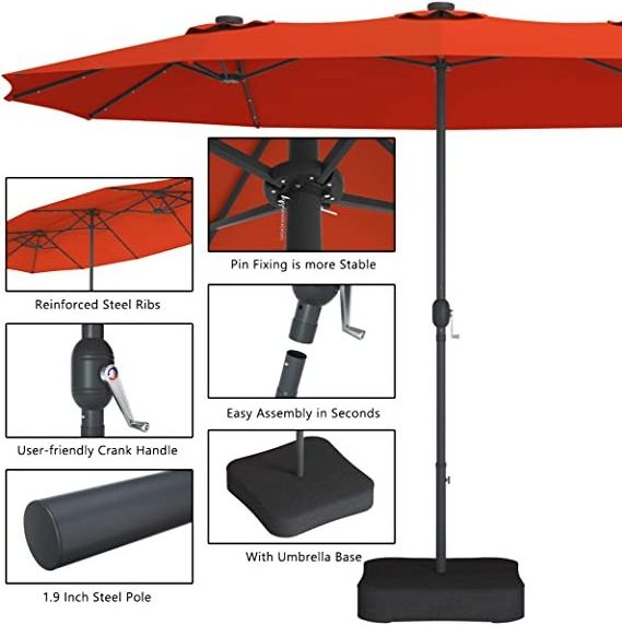 Outdoor Umbrella 15X9FT Double Patio Twins umbrella With  LED lights and Base