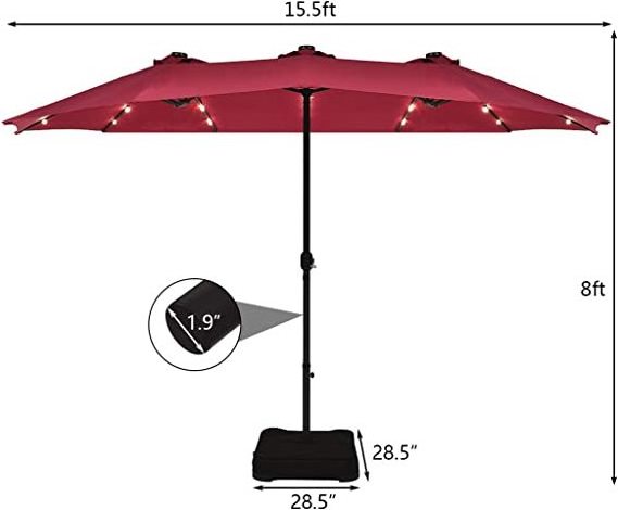 Outdoor Umbrella 15X9FT Double Patio Twins umbrella With  LED lights and Base