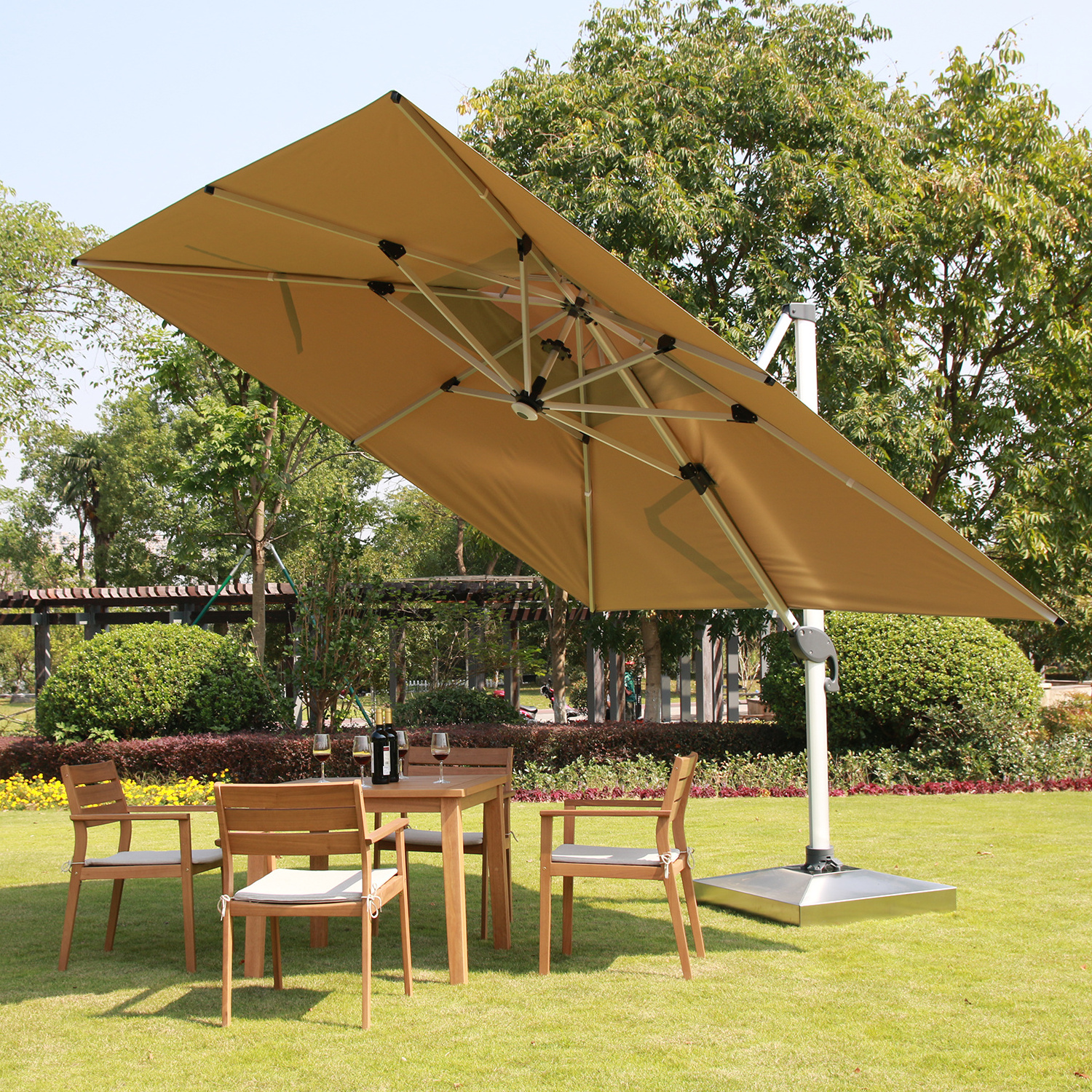 Customized Furniture Large Cantilever Outdoor Big Square Roman Patio With Led  Garden Balcony Luxury Parasol Outdoor Umbrella