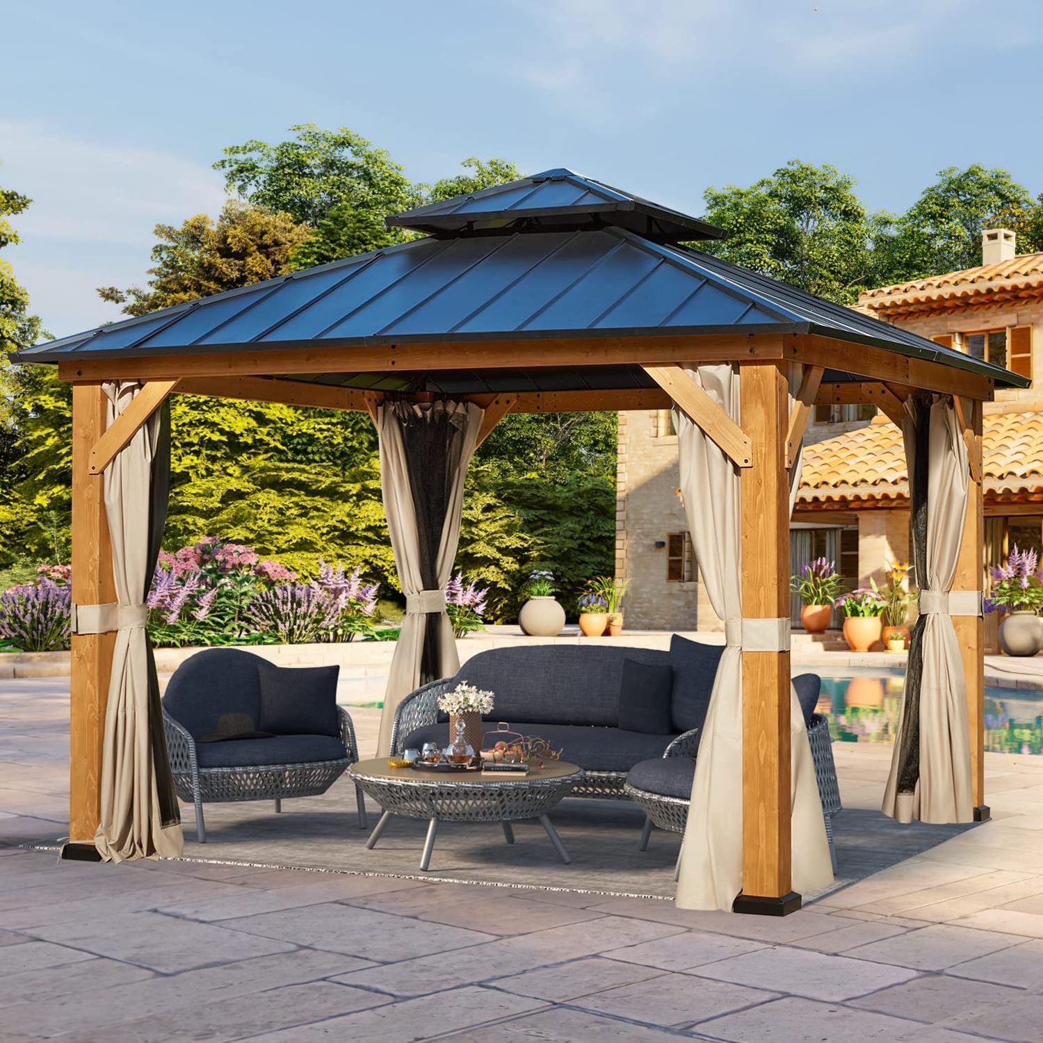 11' x 11' hardwood roof gazebo outdoor gazebo roof double ventilated roof gazebo