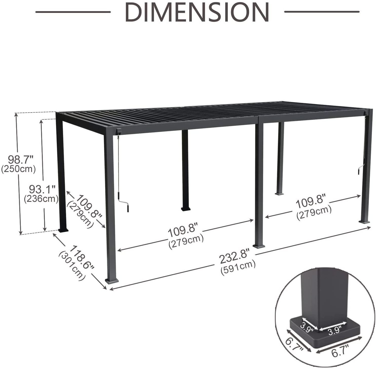 Louvered gazebo 10'*20' aluminum gazebo with adjustable roof for outdoor deck patio garden patio