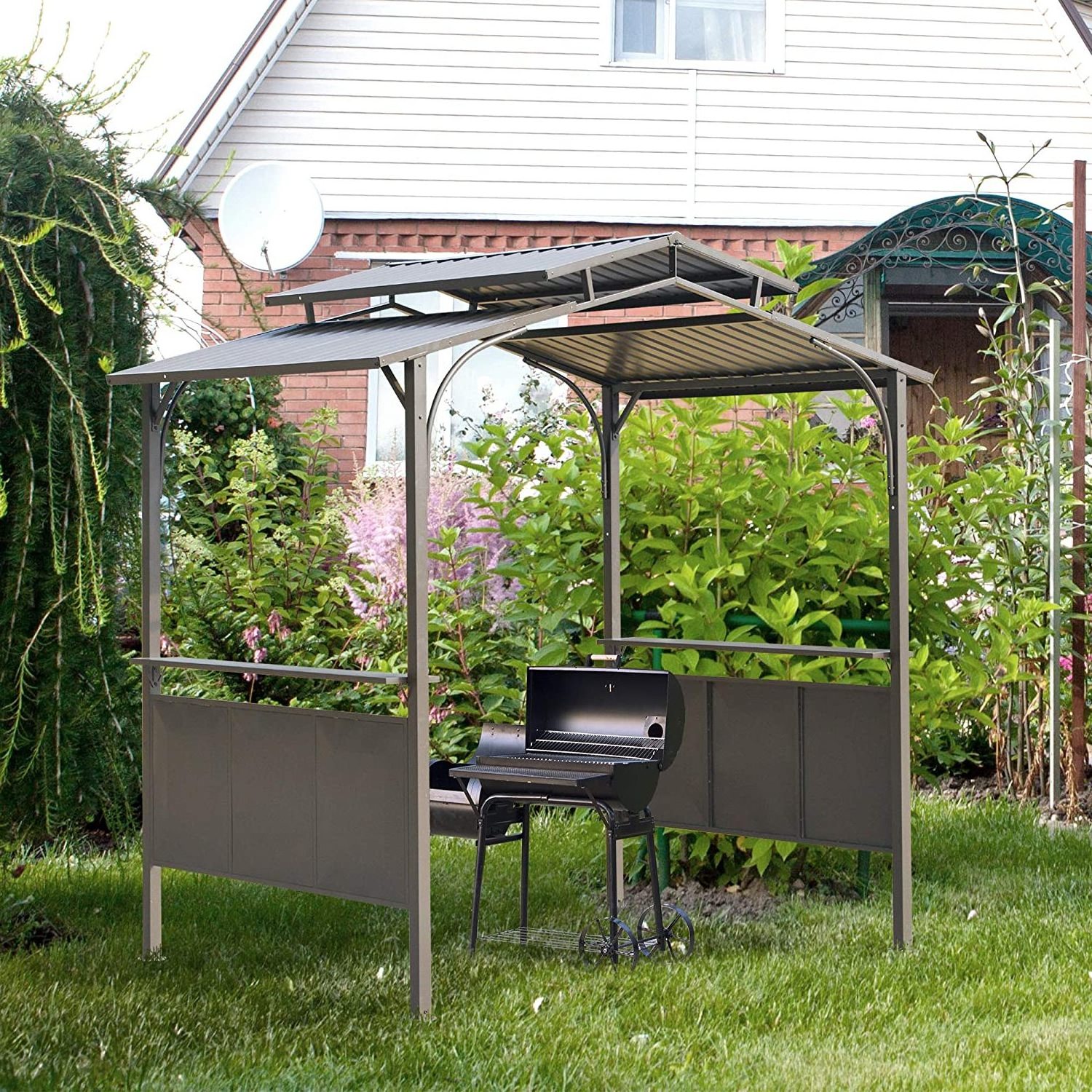 8x 5ft barbecue pavilion with double-sided BBQ grill gazebo