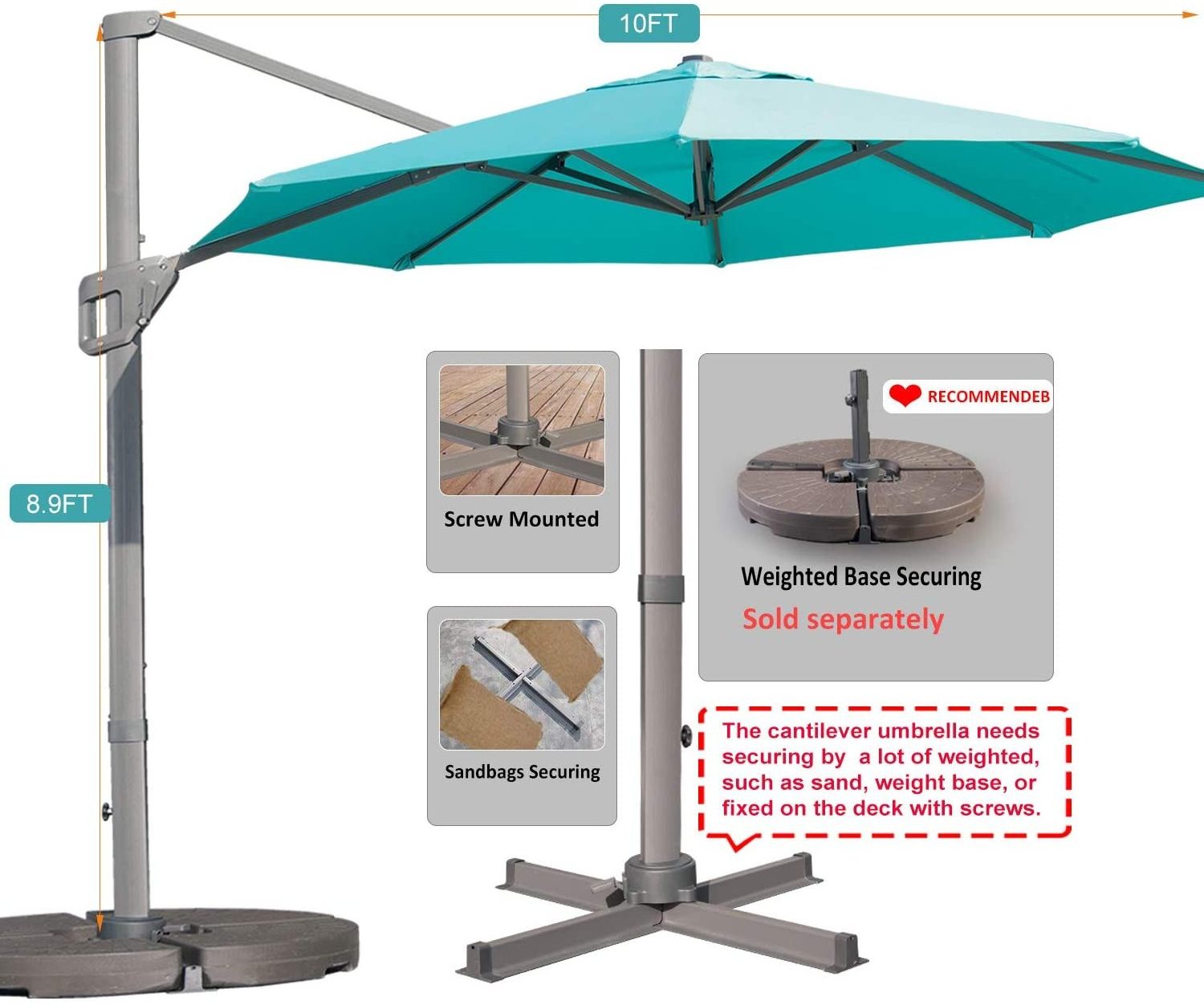 Waterproof Canvas Iron Parasol Cantilever Sunshade Offset Cantilever Outdoor Parasol Umbrella