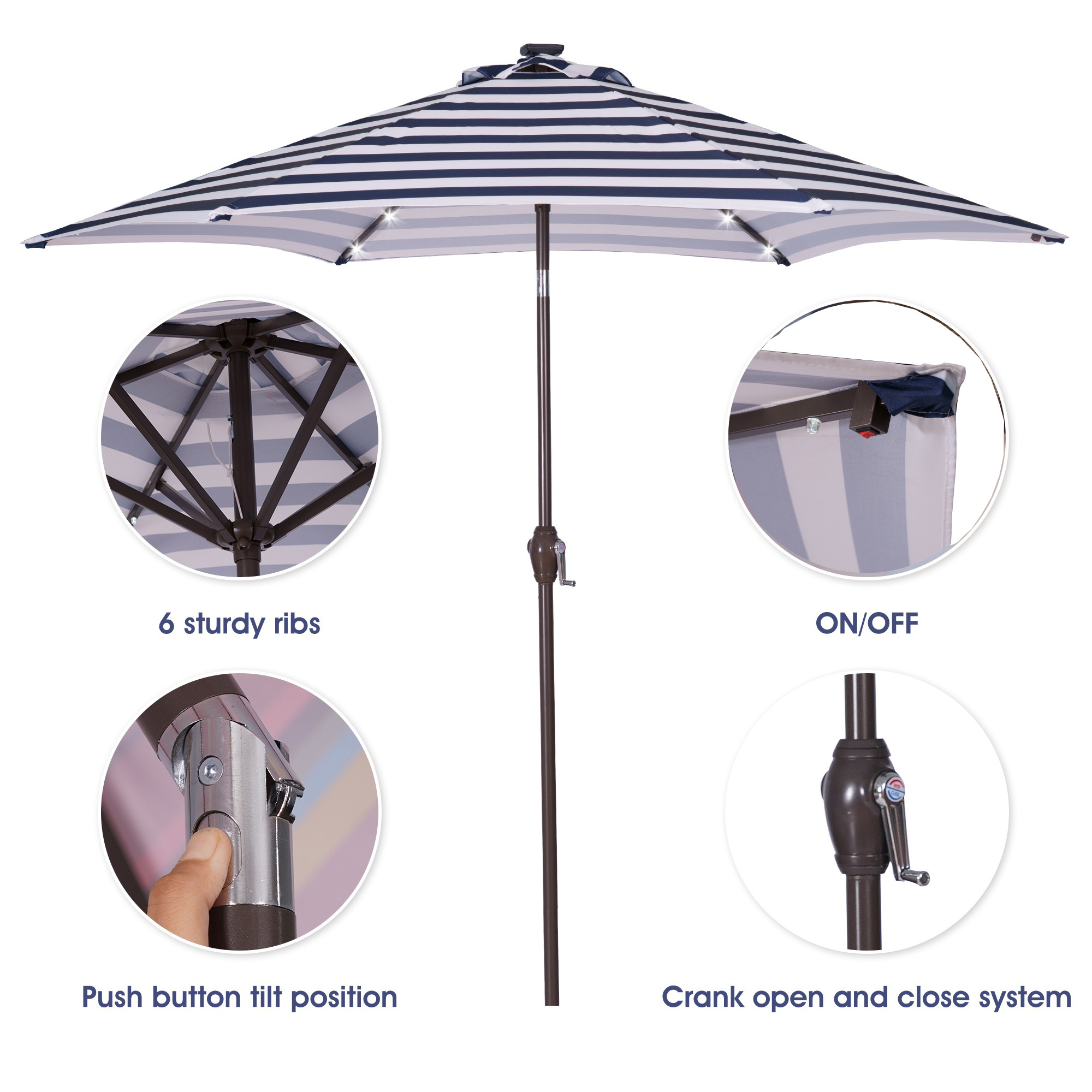 US Stock Outdoor Patio 9 Ft Table Umbrella with Push Button Tilt and Crank,Solar LED Lights Parasol Outdoor Umbrella