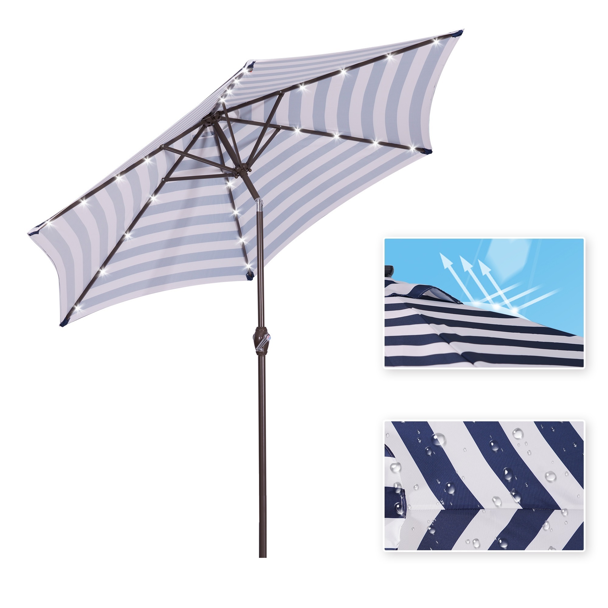 US Stock Outdoor Patio 9 Ft Table Umbrella with Push Button Tilt and Crank,Solar LED Lights Parasol Outdoor Umbrella