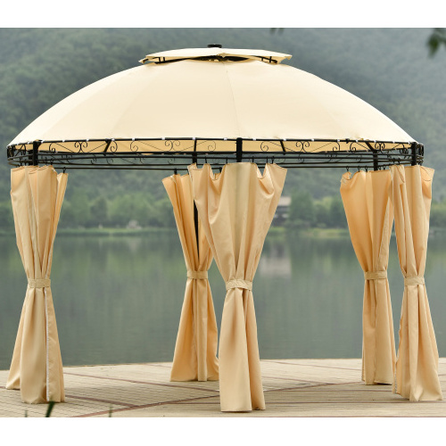 Outdoor gazebo with light 3.5M Steel Hexagonal Double Roof Patio Round Gazebo With Curtains