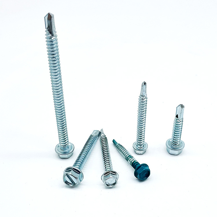 Din 7504K Metal Galvanized Hex Washer Head Self Drilling Umbrella Painted Color Roofing Screws With Rubber Washer