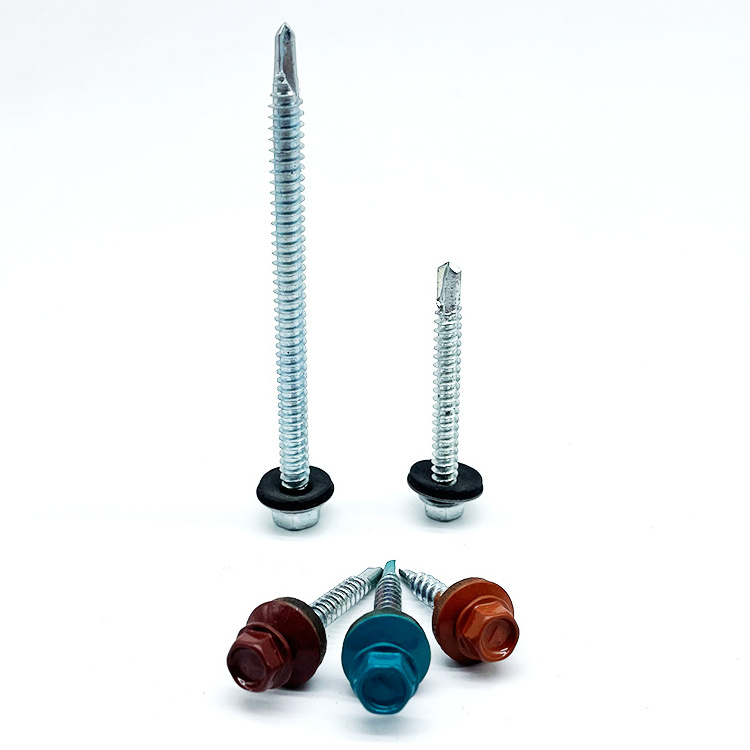 Din 7504K Metal Galvanized Hex Washer Head Self Drilling Umbrella Painted Color Roofing Screws With Rubber Washer