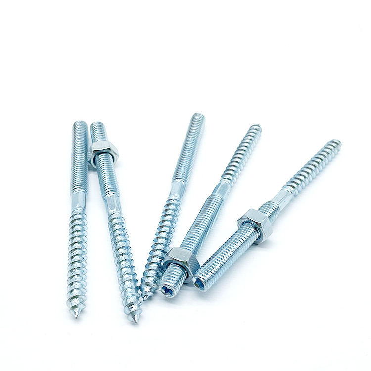 Blue White Zinc Plated Carbon Steel Double Ends 8MM Double Threaded Hanger Bolt with Hex Nut