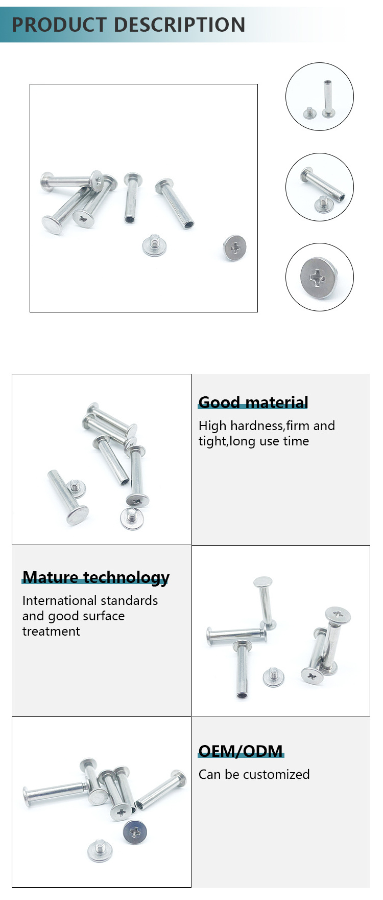 Fasteners Flat Head Stainless Steel M10 16Mm Rivets Binding Book Post Screw Male Female Screw