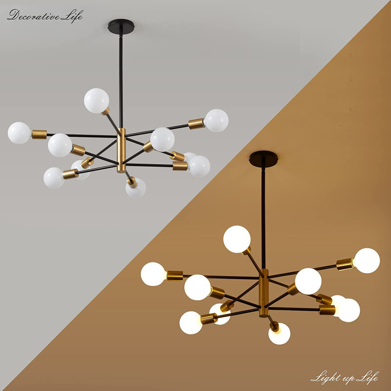 2024 Glass Shade Lighting Fixture Sputnik Chandeliers Modern Farmhouse Gold 12-Light Pendant Ceiling Lights for Kitchen Island