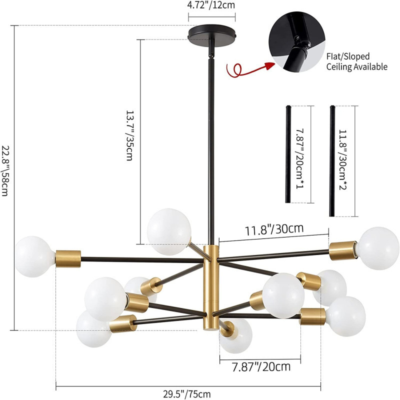 2024 Glass Shade Lighting Sputnik Chandeliers Modern Industrial Light Fixture Creative Gold Pendant Ceiling Light for Dining