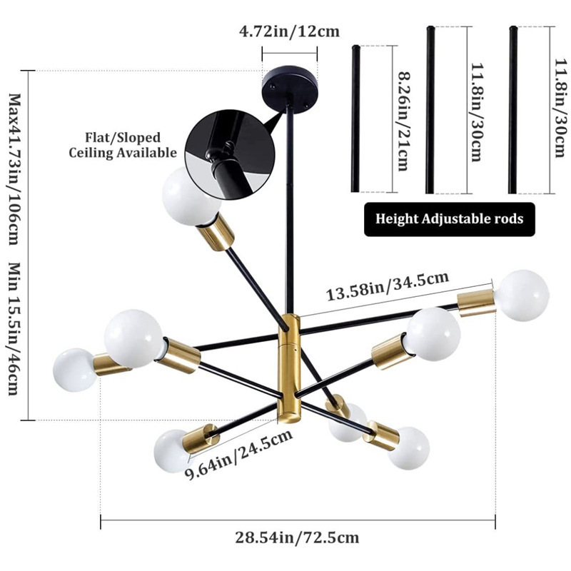 E26 10 Heads Lighting Sputnik Chandeliers Modern Industrial Light Fixture Creative Gold Pendant Ceiling Light for Dining Room