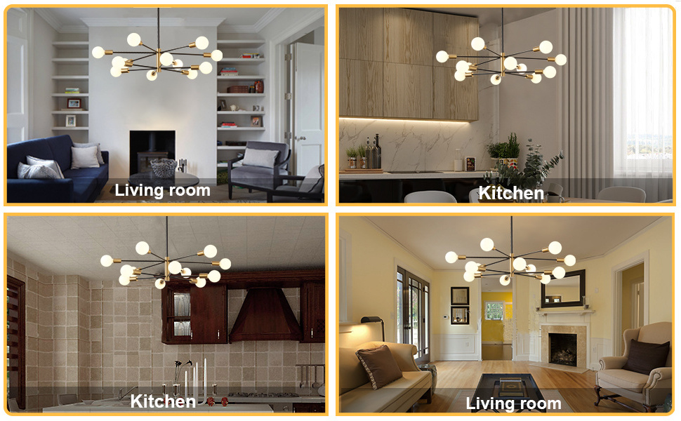 2024 Glass Shade Lighting Fixture Sputnik Chandeliers Modern Farmhouse Gold 12-Light Pendant Ceiling Lights for Kitchen Island