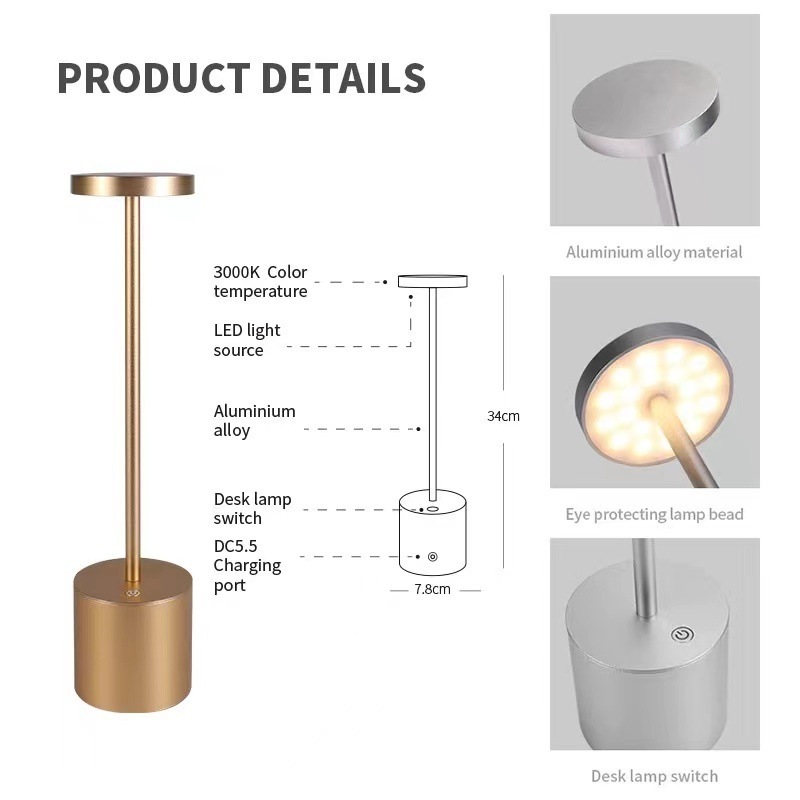 LED Luminaires Portable Cordless Nordic Rechargeable Touch Control Dimmable Battery Powered Metal Table Lamp for Restaurant 2024