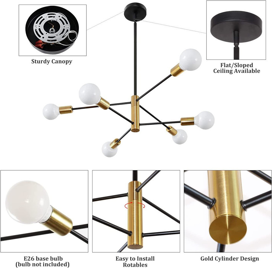 E26 10 Heads Lighting Sputnik Chandeliers Modern Industrial Light Fixture Creative Gold Pendant Ceiling Light for Dining Room