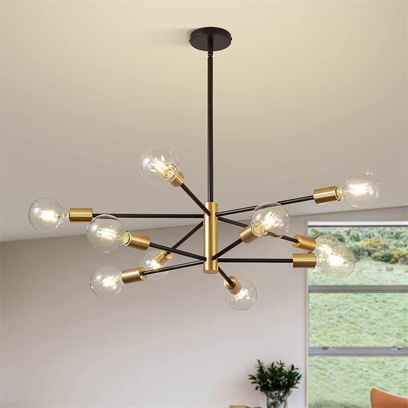 2024 Glass Shade Lighting Fixture Sputnik Chandeliers Modern Farmhouse Gold 12-Light Pendant Ceiling Lights for Kitchen Island