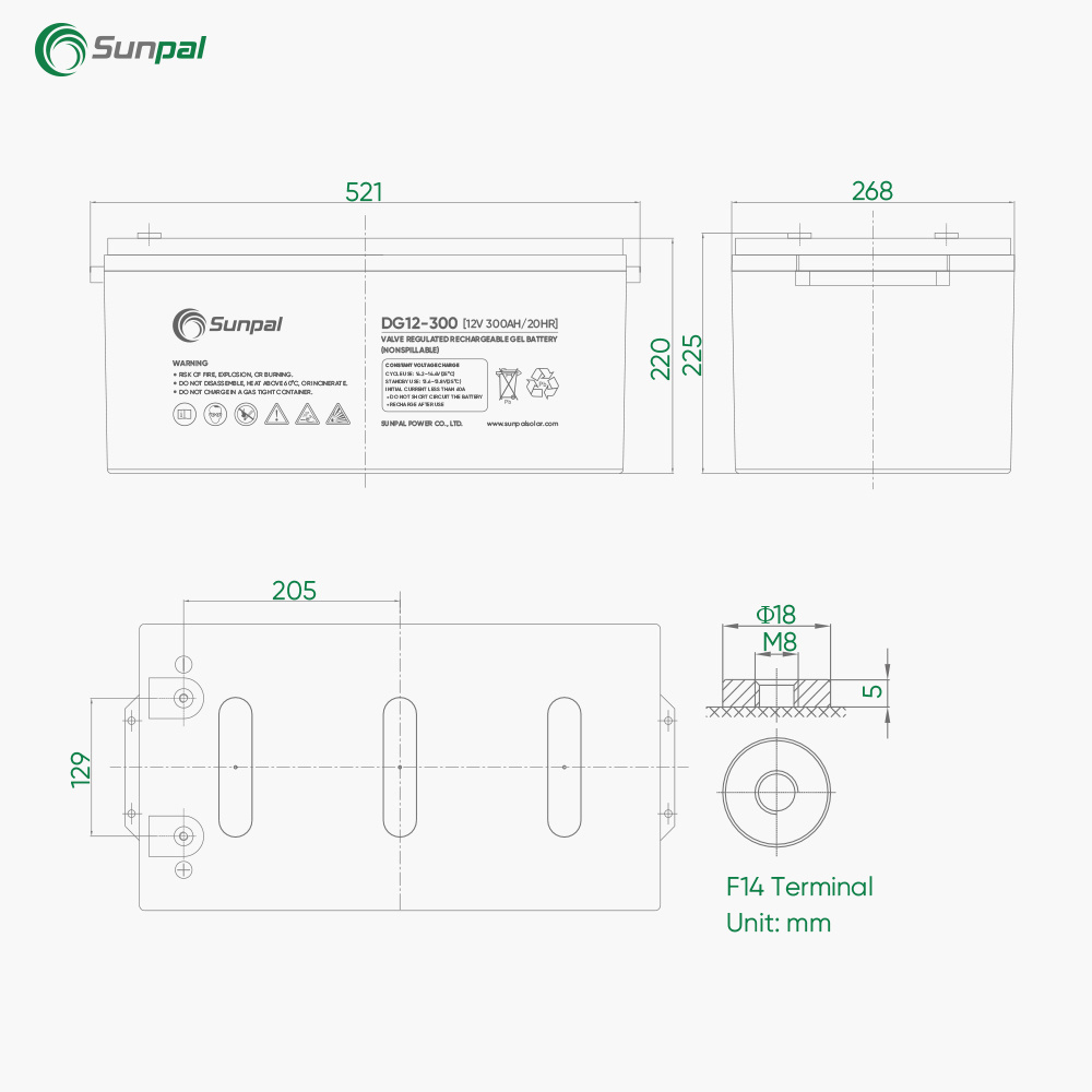 Sunpal Regulated Sealed Lead Acid Solar Gel Battery 12V 100 Amp 250Ah 300Ah 400Ah Deep Cycle 20Hr Power Rechargeable Batteries