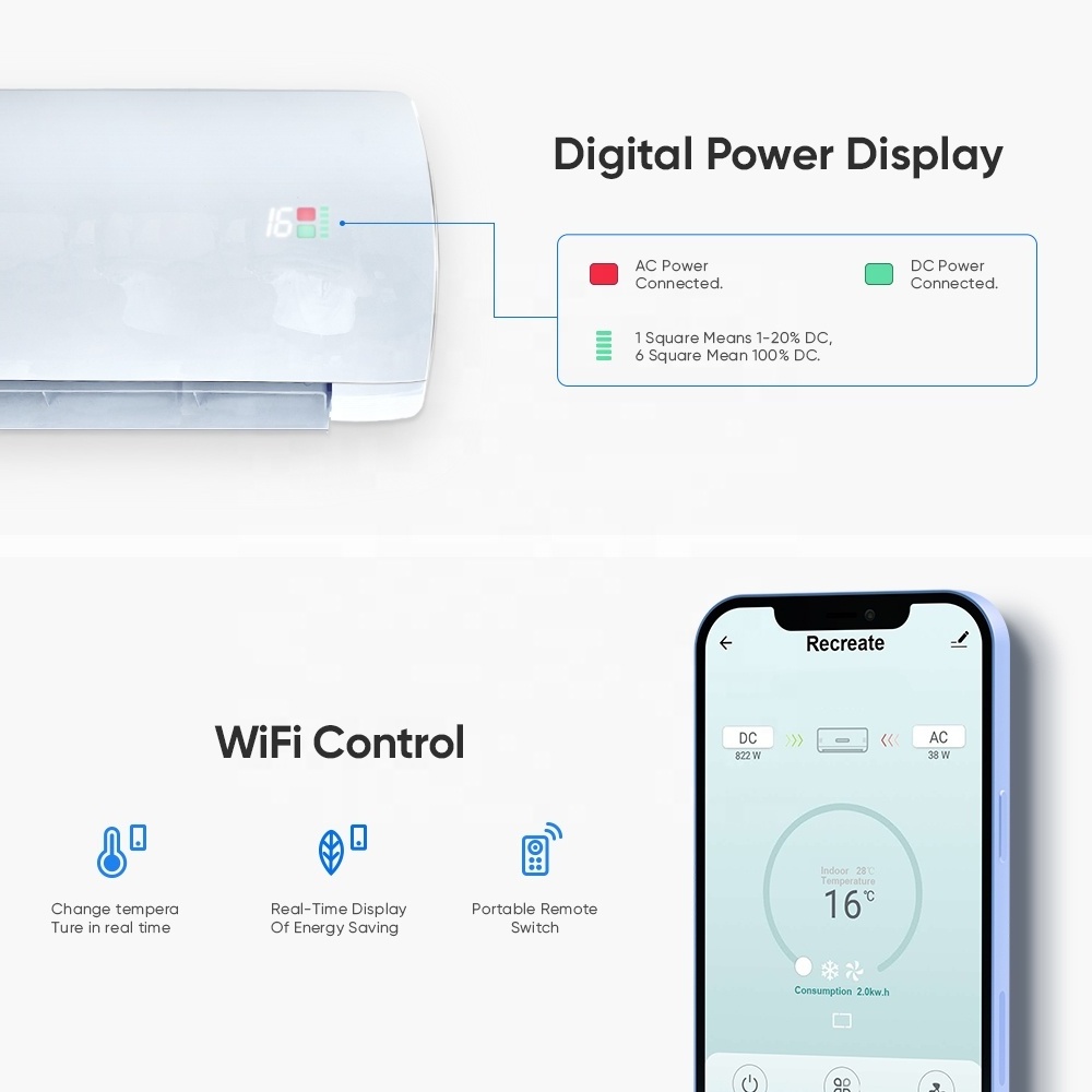 Wall Mounted Mini Split 18000Btu 2Hp 1.5 Ton Solar Energy Powered Air Conditioner DC Inverter Model