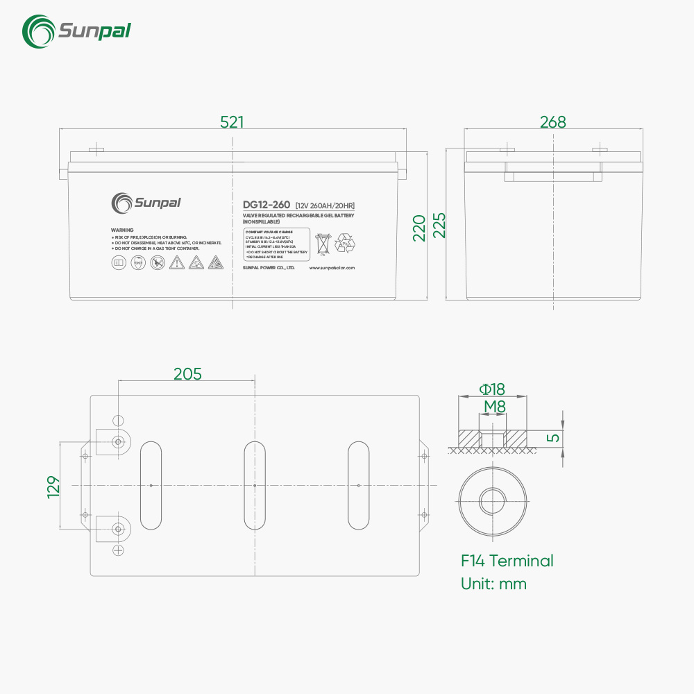 Sunpal Gel Solar Lead Acid Battery 12V 100Ah 150Ah 200Ah 250Ah Sealed Batteries Solaire