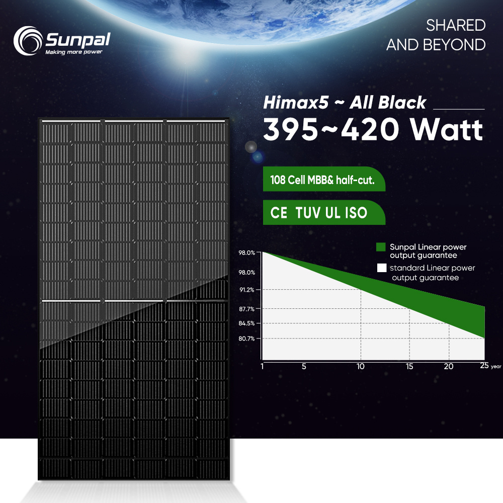 Sunpal 182MM Cells All Black Precio Panel 395W 400W 405W 410W Solar Panel Cells Potovoltaic