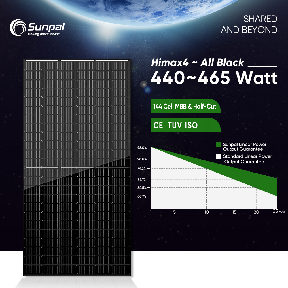 Sunpal Full Black Monocrystalline Solar Panels 450W 450 Watts Wp W Mono Perc Half Cut Solar Photovoltaic Panels