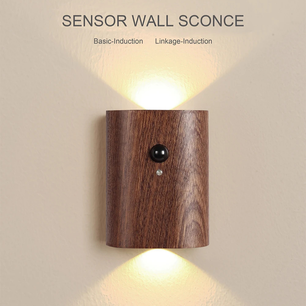 Hot sale Magnetic installation Smart wall light led bedroom home decor lighting fixtures wooden PIR Motion sensor Night light